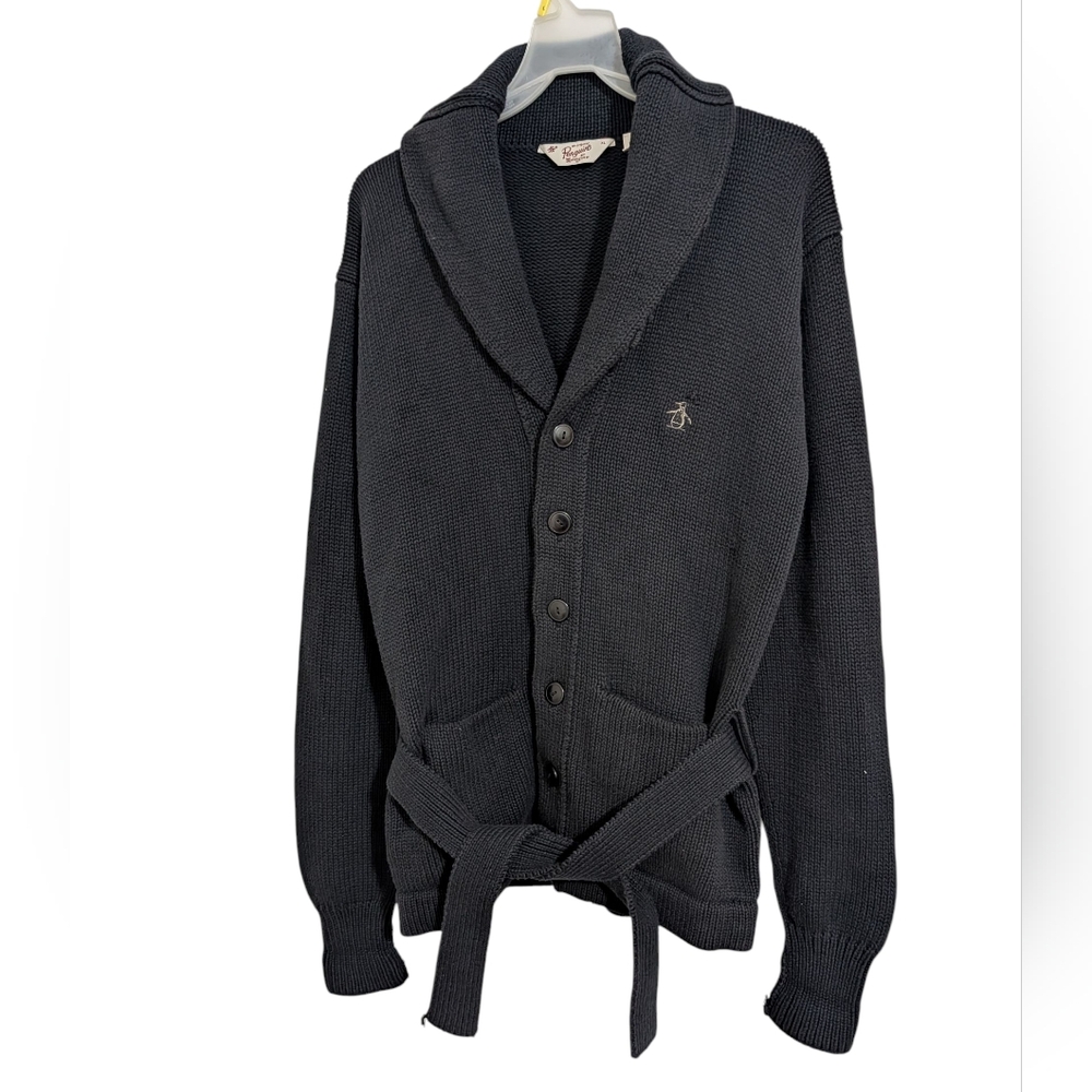 Original Penguin by Munsingwear Thick Cardigan Black Cotton Men's XL